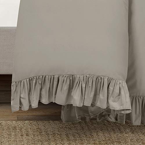 Image of Lush Decor Reyna Ruffle Cotton Duvet Cover Set 3 Piece Set Full / Queen, Gray - Queen Size Bedding Set - Gray Duvet Queen- Ruffled Bedding - Coquette Decor