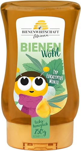 Bienenwirtschaft Meißen Bienenwohl Eukalyptus Minze 250g - Wohltuende Kombination aus Honig, Eukalyptus und Minze - Praktischer Spender (1 x 250g)
