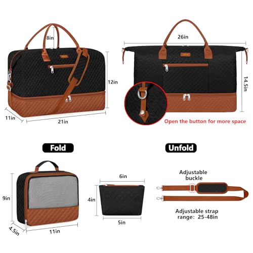 Weekender Bag for Women Travel Duffel Bag - Carry On Overnight Bag with Shoe Compartment Large Nylon Duffle Tote Bag 21.5" with Toiletry Bag for Traveling Business Weekend Trip 3Pcs Set — view 6