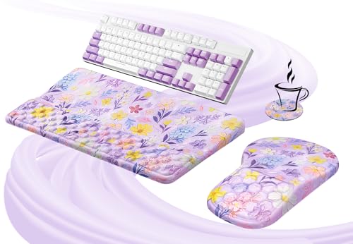 Ospelelf Keyboard Wrist Rest and Mouse Pad Set, Ergonomic Memory Foam Wrist Support, Aesthetic Desk Accessories for Office, Home & Gaming, Relief for Carpal Tunnel & Wrist Pain, Purple Floral