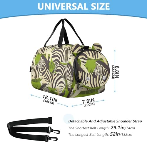 Duffle Bag Kids Gym Bag with Shoes Compartment & Wet Separation Overnight Travel Duffel Bag Zebras and Leaf for Girl Boy3