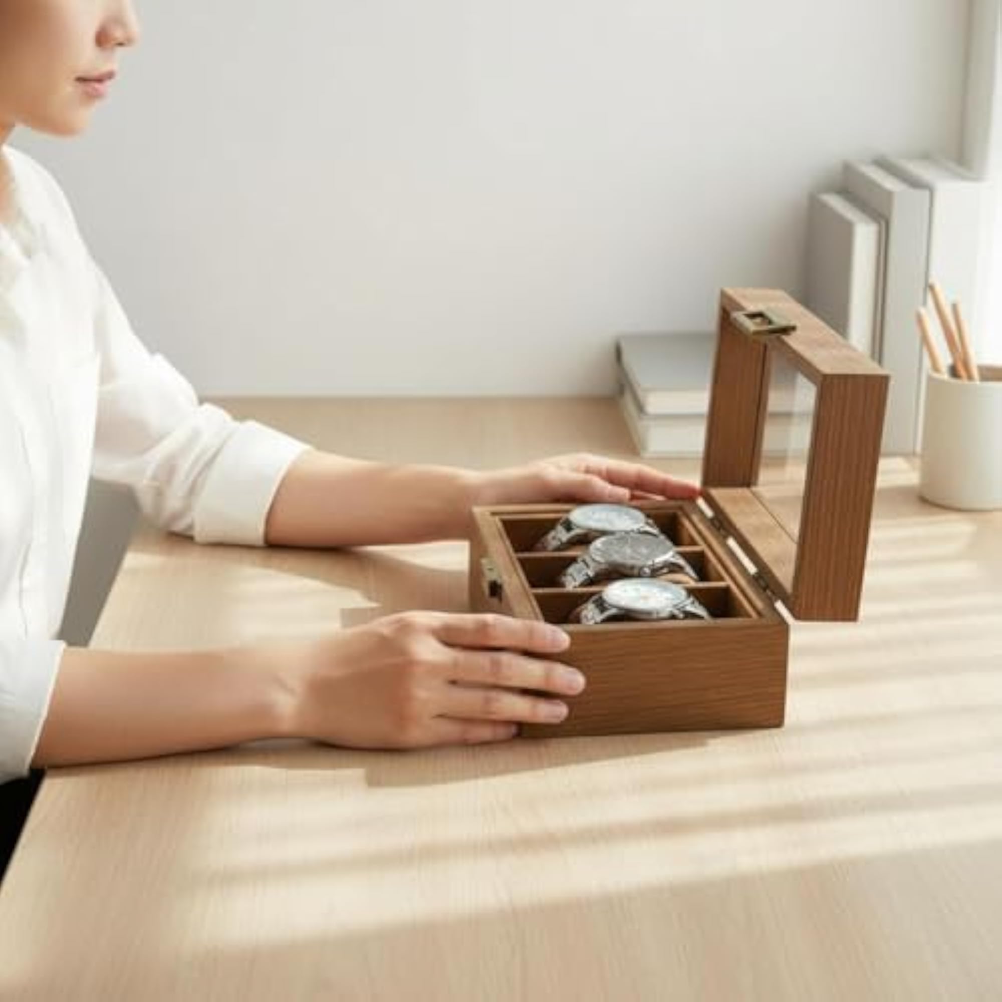 Transparent Lid 10-Slot Watch Display Box