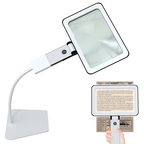 Bonna 3X Klappbar Leselupe，Ausgestattet mit Einer integrierten Lampe und Einer großen, ganzseitigen Lupe (Mit Basis)