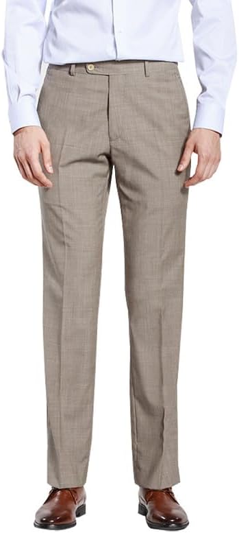 HBDesign Mens Classic Slim Fit Flat Front Straight Iron Free Light Khaki