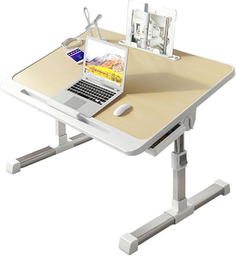 Bureau portable pour travailler au lit réglable en hauteur avec port USB chêne