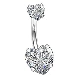 Gabry&jwl Love Belly Button Rings Double Heart Zircon 14G 316L Surgical Steel Navel ring Clear CZ Belly Ring Piercing for Women (White)