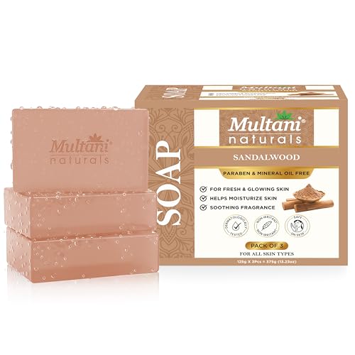 Multani Natural Sandalwood Ayurvedic Soap - 125 gm (Pack Of 3) | For Hydration & Glow | Helps Rejuvenate Dull & Tired Skin | Paraben Free | Clinically Tested | For All Skin Types | Soap Bar For Men & Women