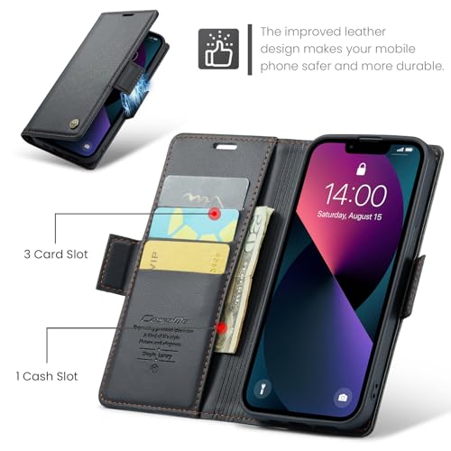 Rerzoiro for iPhone 14 Case, Premium PU Leather Wallet Case Flip Cover with [RFID Blocking][Card Holder][Stand Function] Shockproof Protective for iPhone 14 6.1 inch, Black by Rerzoiro - Image 3