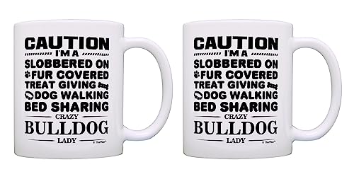 ThisWear Dog Gifts for Dog Lovers Crazy Bulldog Lady Rescue Gift 2 Pack 11oz Ceramic Coffee Mug Set