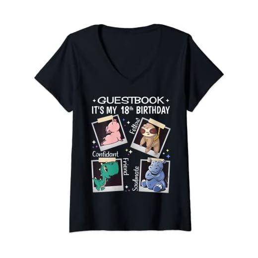 Mujer 18 años de edad, fiesta de cumpleaños 18 – divertido dinosaurio libro de visitas Camiseta Cuello V
