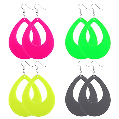 4 Paires Boucles d'Oreilles Néon 80's Femme Vintage Coloré Hoop Léger Boucle d'Oreille Noel Couleur Bonbon Annee Boucles d'Oreilles Halloween Fête Années 80 90 2000 Accessoire Vêtements Soiree Fluo