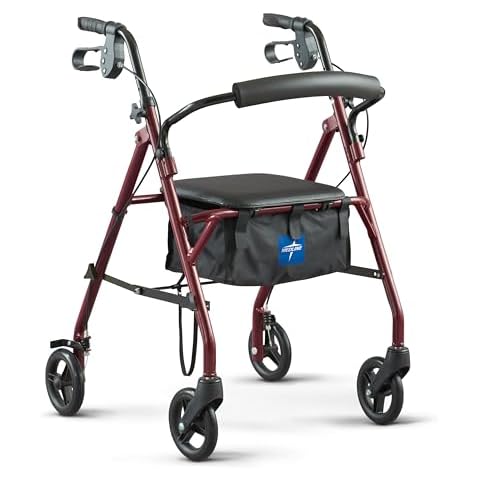 Medline Steel Rollator Walker with Seat, Burgundy, 350 lb. Weight Capacity, 6” Wheels, Foldable, Adjustable Handles, Rolling Walker for Seniors, Walker for Mobility Impaired Cover