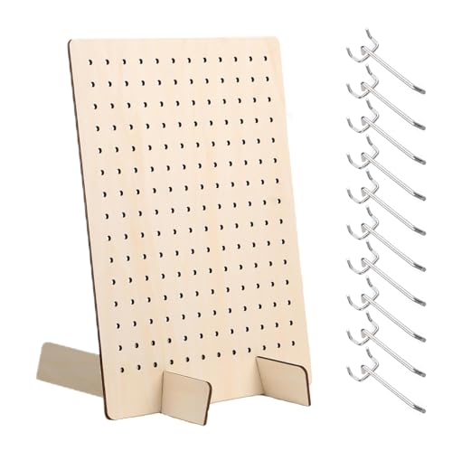 Bamboo's Grocery LoKii 1 Pack Wooden Pegboard Display Stand, Retail Rack, 17 x 13 Inches, with 10 Pcs Hooks by Bamboo's Grocery LoKii - Used condition - US$13.87