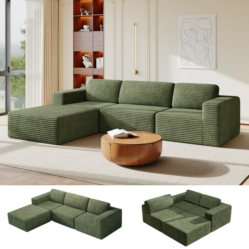 Vesgantti 303 cm Groß Modulares Ecksofa mit Schlaffunktion, Cordsofa mit Federkern, Extra Tiefe Sitzfläche, Boneless Schlafcouch, Für Wohnzimmer, Ohne Montage