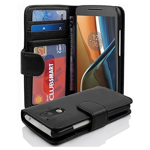 Cadorabo skal för Motorola Moto G4/Moto G4 Plus – mobiltelefonfodral med 3 kortfickor – fodral skydd skyddsfodral fodral väska bok klapp stil, Lenovo (Motorola) MOTO G4 (Nicht für G4 Play), OXID SCHWARZ