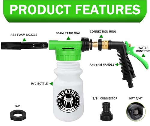Wontolf Car Wash Foam Gun Foam Cannon Sprayer Kit with Car Wash Soap, Microfiber Car Wash Mitt, Storage Bag - Car Wash Kit - Snow Foam Blaster - Connects to Garden Hose - Car Accessories for Men by Wontolf - Image 6