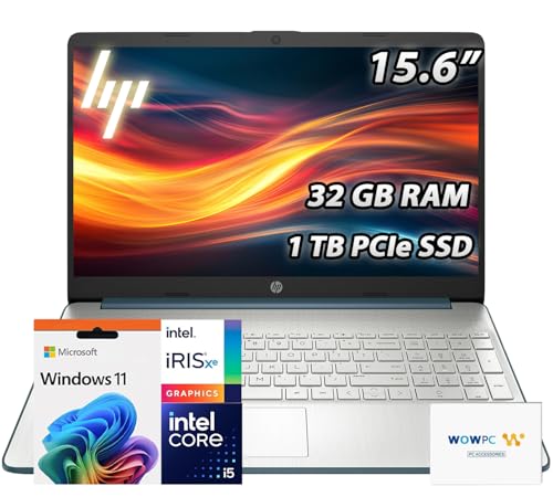 HP Pavilion 15.6" FHD Laptop | 32GB RAM • 1TB PCIe SSD | Intel Core i5-1235U (10 Core) Processor | Copilot & AI Ready | Wi-Fi 6 | Bluetooth | HDMI | Windows 11 | WOWPC Recovery USB