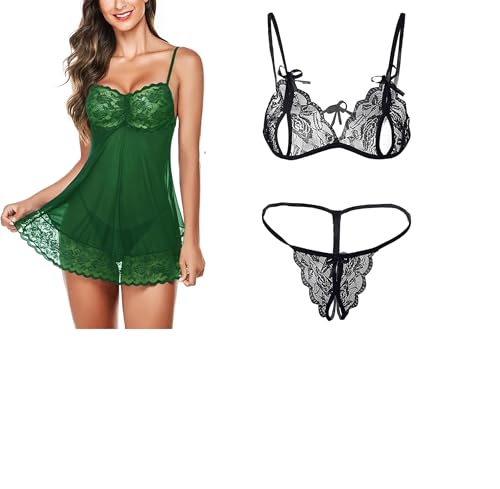 Image of SSoShHub Lace Babydoll Lingerie Sexy Mini Chemise Mesh Wedding Nightie Bridal Nightdress with Bikini