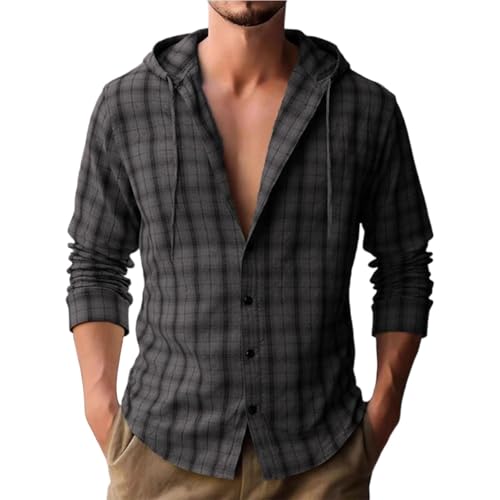 Lightweight Plaid Hoodie Men - Mens Long Sleeve Cowboy Shirt Jacket Casual Western Style Button Down Hooded Shirts 2025