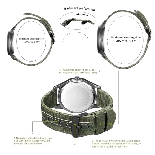 BOSHIYA Men's Military Tactical Field Watches Waterproof Outdoor Sport/Work Watch Nylon Strap Stainless Steel Quartz Watches - Minimalist/Easy Reader /Imported Japanese Movement/40mm Waterproof/Date Display