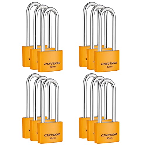 CINCINNO Covered Aluminum Key Lock, Extra Long Shackle Pad Lock with Same Key for Sheds, Storage Unit, School Gym Locker, Toolbox, 12 Pack