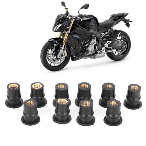 BHIPKOT 10 pcs 5mm Gummi Windschutzscheibe Muttern, Motorrad M5 Windschutzscheibe Verkleidung Bolzen Gute Mutter für die meisten Motorrad-Ersatzteile Schwarz (Typ: konvex)