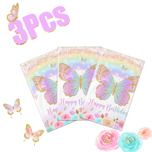 Rainbow Butterfly Party Decorations Plastic Butterfly Happy Birthday Tablecloths Rectangular Watercolor Purple Butterfly Table Cover For Spring Themed Party,Birthday Tablecloths For Girl (3Pcs)… #TOP4