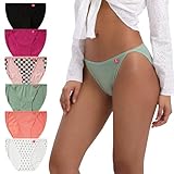 INNERSY Women's High Cut String Bikini Panties Stretchy Sexy Cotton Underwear 6-Pack(Light Retro,Medium)