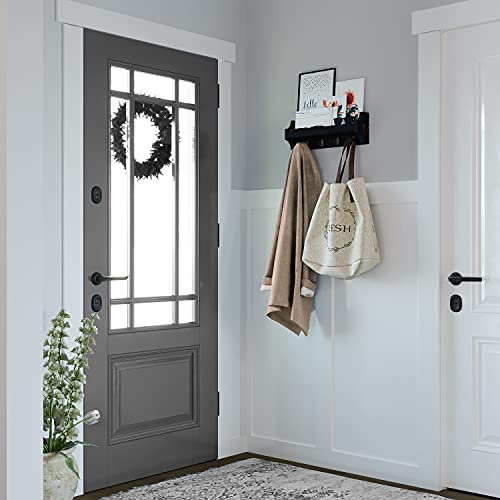Brightmaison Lacos Coat Rack & Mail Holder For Wall With Hat Hook, 6 Key Hooks For Hanging Face Masks, 14" Entryway Organizer Wood Black #TOP1