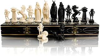 Black & White Edition Chess Set 40cm / 16" Wooden Board / Plastic PIeces. Chess sets are designed to evoke the appearance of a medieval and vikings army. (Vikings)
