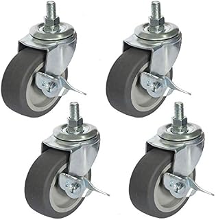 OK5STAR M12 Castor Wheels Heavy Duty 75mm Threaded Stem Rubber Swivel Trolley Furniture Caster with Brake 4 Pack