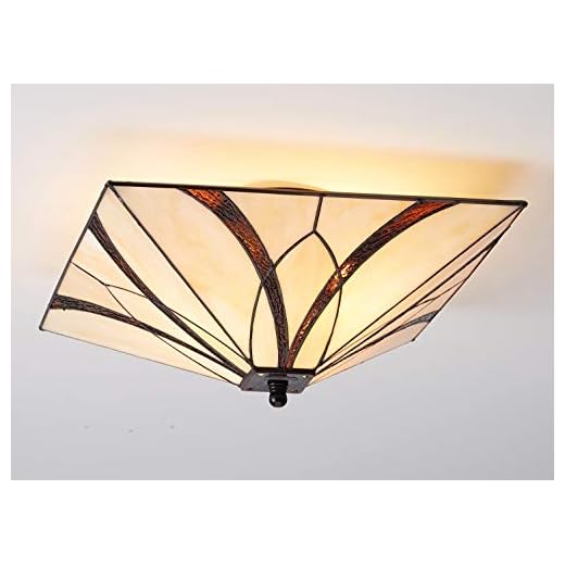 DIRYZON EUL Tiffany Style Mission Semi Flush Ceiling Light Antique Brass and Art Colorful Glass Shade 3 Lights