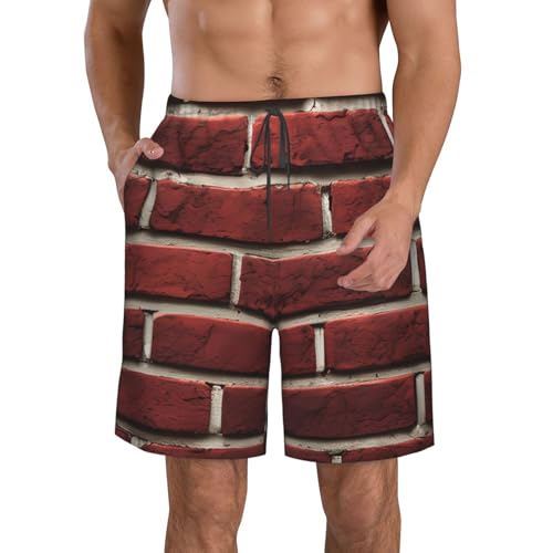 Men's Beach Shorts Swim TrunksFun Patterns Brick Red Stone Print for Surfing Running Summer Vacation