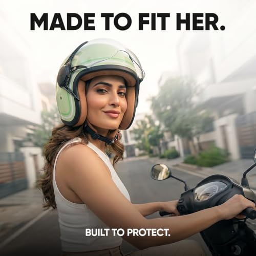 Image of TVS MissFit Women's Open Face Helmet | Lightweight Shell | Pastel Colors Designed Exclusively for Women | Extreme Comfort Fit for Girls | Clear Visor | DOT & ISI Certified