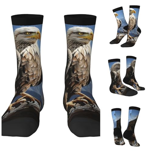 LZQPOEAS A lone eagle Athletic Socks Unisex Cushioned Crew Socks Hiking Running Calf Sock Soft Above Ankle Sock
