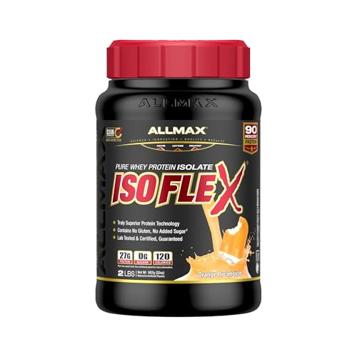 AllMax Nutrition ISOFLEX Whey Protein Isolate, Orange Dreamsicle - 2 lb - 27 Grams of Protein Per Scoop - Zero Fat & Sugar - 99% Lactose Free - Gluten Free & Soy Free - Approximate 30 Servings