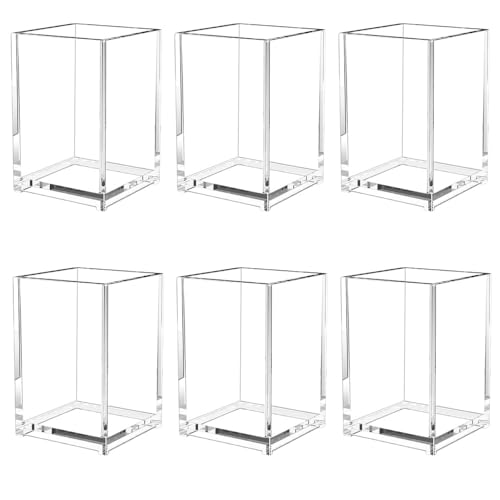 Naisfei 6 unidades de acrílico portalápices, 10 x 6,5 x 6,5 cm, soporte para lápices, escritorio, transparente, para lápices, maquillaje, pinceles, organizador para oficina, escuela, hogar