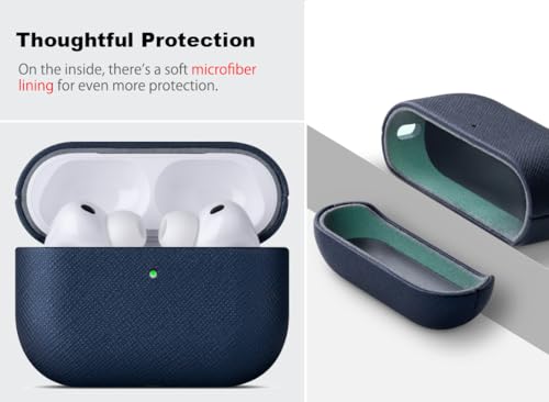 Image of Haobobro Handmade Case - for AirPods Pro 3 Case Cover - Premium Vegan Leather with Cross-Grain Texture, Wireless Charging Compatible, Drop Protective Hard Cover for AirPods Pro 3rd Generation - Blue