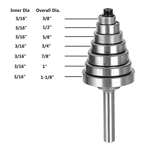 Eyech 7Pc Metal Bearings Replacement Kit Deep Groove Ball Bearing Accessory Bit For Router Bit -Inner Dia. 3/16" & Overall Dia. 3/8", 1/2", 5/8", 3/4", 7/8", 1", 1-1/8" #TOP1