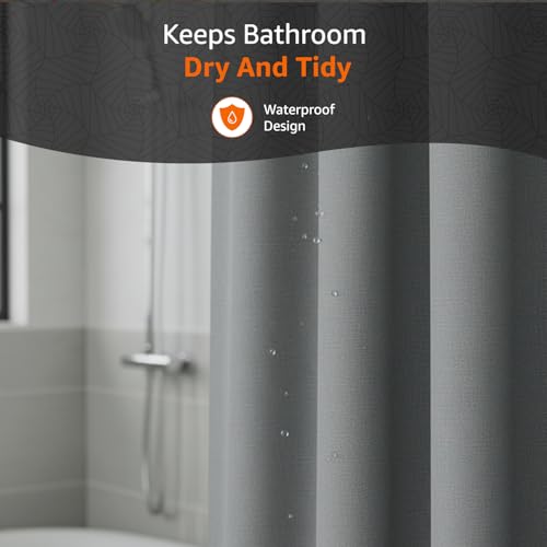 Image of Amazon Basics Shower Curtain 5 Feet | Waterproof Bathroom Curtain | PVC-Free, No Plastic Smell | Machine Washable Fabric | Grey | 6ft Wide | 12 Hooks -180 CM X 150 CM