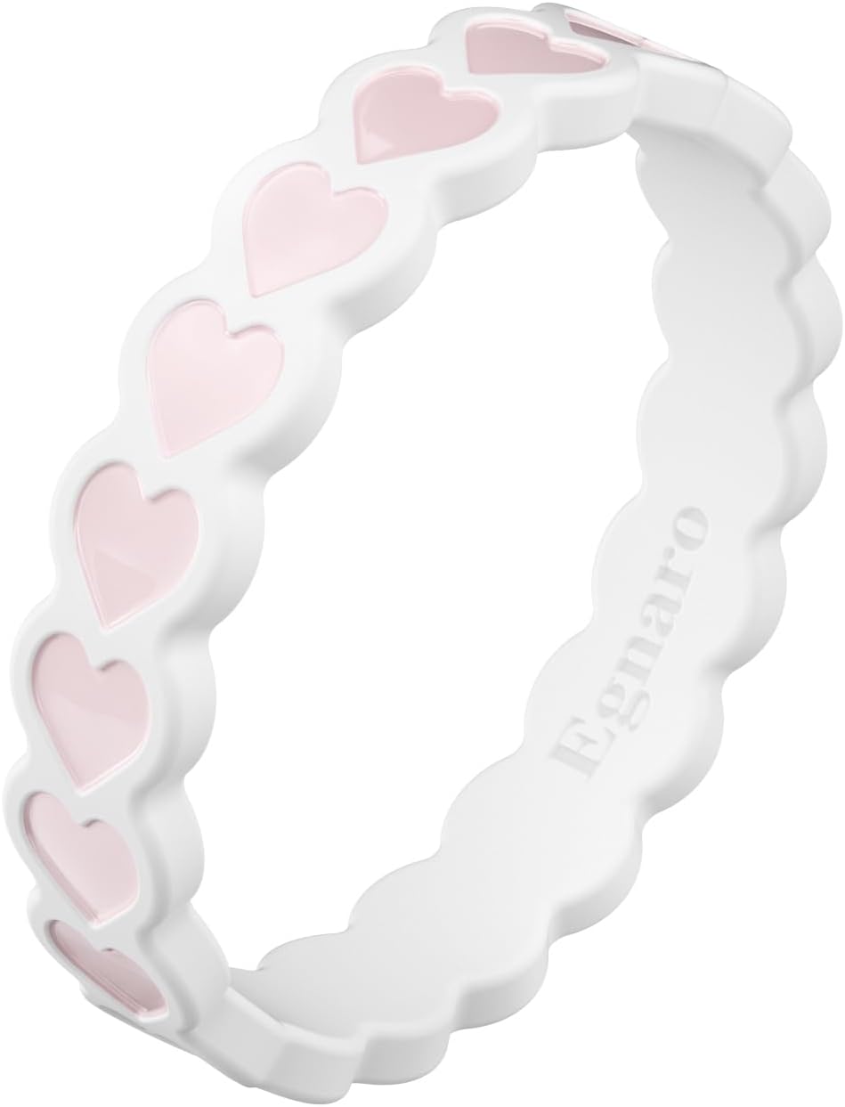Egnaro Heart Design Silicone Statement Rings For Women, 4mm Wide 2mm Thin Stackable Rubber Wedding Bands for Workout, Travel, Comfort Daily Wear