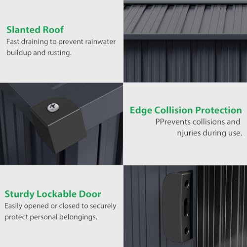 8x10 Ft Outdoor Storage Shed, Steel Utility Tool Shed with Sloped Roof & Lockable Door, Backyard Garden Patio Lawn Outdoor Shed for Storing Tools and Equipment in Yard, Grey
