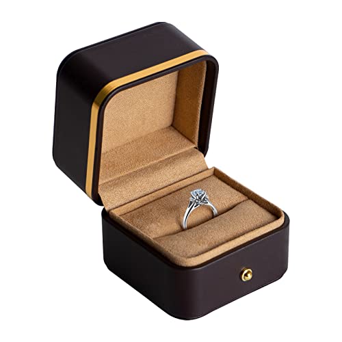 Notakia Brown Wedding Ring Box, Premium Leather Engagement Ring Storage for Proposal, Jewelry Case (Square, 2.55x2.55x2.48in, 1-Piece, Button Closure)