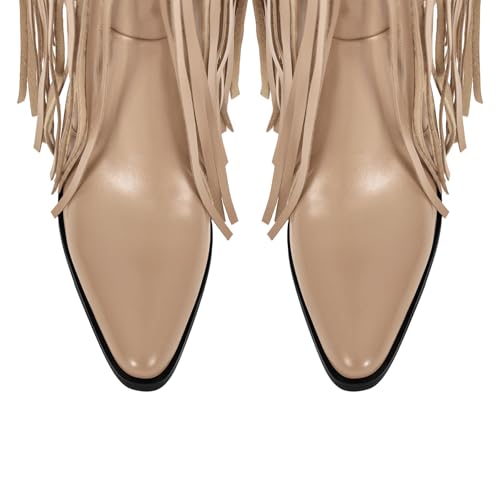 Image of richealnini Western Thigh High Cowboy Boots with Fringe Over Knee Wide Calf Cowgirl Boots