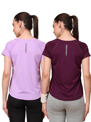 Image of UZARUS Women's V-Neck Sports T-Shirt | Pack of 2 | Gym, Yoga & Activewear Top