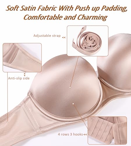 Image of DotVol Women's Multiway Push Up Convertible Underwire Strapless Bra Thick Padded Everyday Bra