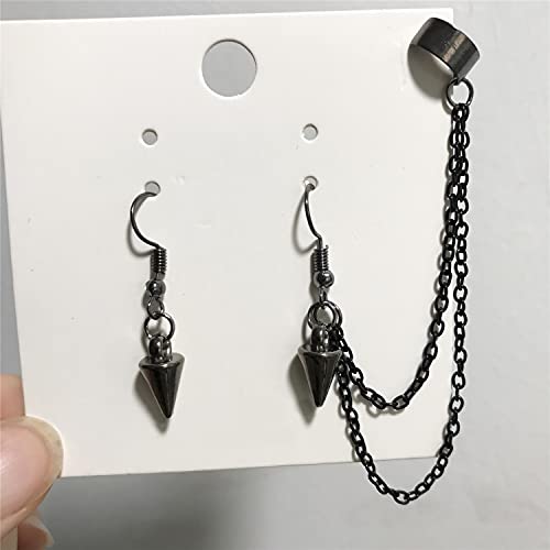 ANDPAI Unique Lightweight Black Silver Punk Long Tassel Chain Ear Cuff Earrings 316L Stainless Steel Vintage Barrel Nails Crawler Climer Dangle Drop Stud Earrings for Men Women Unisex2