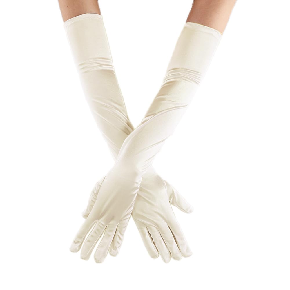 Duories Classic Women's Gloves Long Elastic Elegant 1920s Style Evening Gloves Satin Gloves Gothic Opera Festival Party Wedding Bridal Gloves for Festive Fancy Dress Costumes Carnival Cream — image 1
