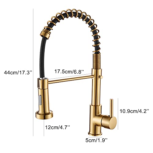 Kitchen Faucet Spring Pull Down Single Handle Brass Deck Mounted Kitchen Sink Faucets (Matte Gold) #TOP1