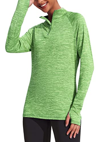 Elesol Women's Yoga Long Sleeves Half Zip Sweatshirt Girl Athletic Workout Running Jacket Green,Xl #TOP2